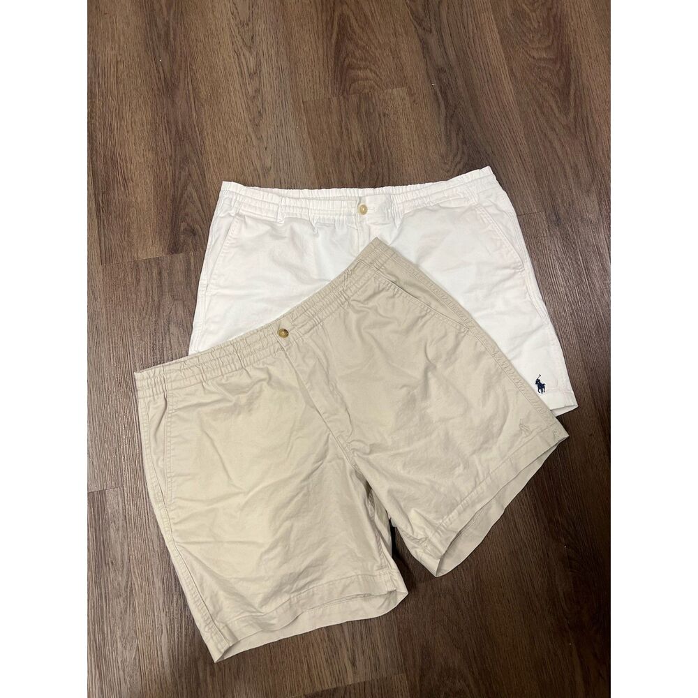 LOT OF 2 Polo Ralph Lauren Mens XL Stretch Classic Fit Shorts White Tan